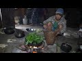 Cooking curry of green leaves of nettles and cocoyam || Village life