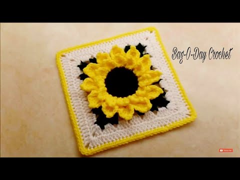 Easy Crochet A Granny Square | Sunflower Granny 10" | Bag o day Crochet Tutorial #326