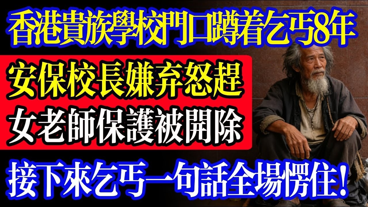 香港啟德貴族學校門口蹲著乞丐8年！安保校長嫌棄怒趕，女教師保護遭開除，接下來乞丐一句話全場愣住！