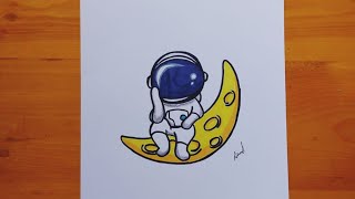 رسم رائد فضاء علي القمر خطوه بخطوه