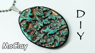 DIY  pendant with carved designs - Polymer clay jewelry