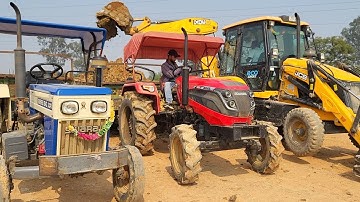 JCB 3DX Eco Xpert Machine Loading Red Mud In Mahindra And Swaraj Tractor | Jcb And Tractor Cartoon