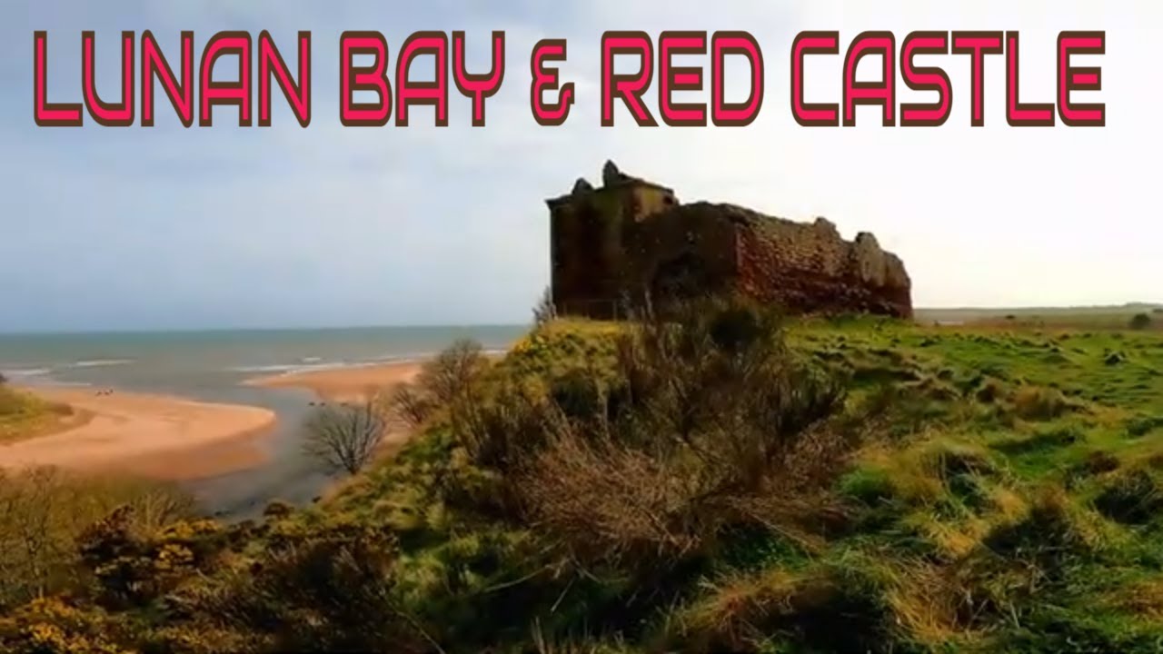 LUNAN BAY. Beach caves and Red Castle remains.