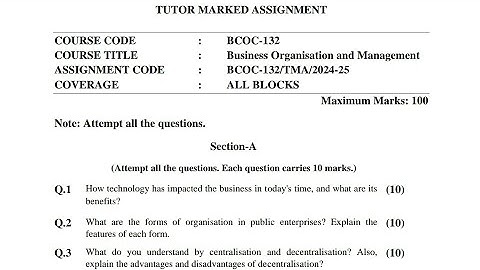 BCOC-132 BBA Solved Assignment  2024 - 2025 | IGNOU BBA 1st Semester Solution July 2024 Video