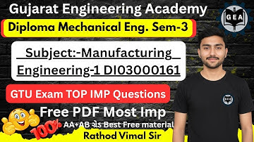 💥Manufacturing Engineering-1 TOP GTU IMP Questions 2025🔥Diploma Mechanical Sem-3💯Free PDF#gtuimp2025