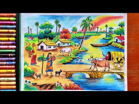How to Draw A Village Scenery Step By Step Easy/Village Scenery Drawing -  YouTube