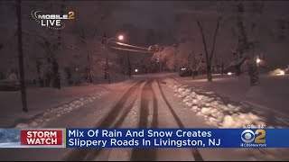 Mix Of Rain, Snow Creates Slippery Roads In Livingston, NJ