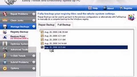 Advanced PC Tweaker Manage Backups