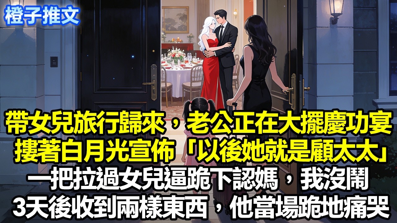帶女兒旅行歸來，老公正在家大擺慶功宴，摟著白月光宣佈「以後她就是顧太太」一把拉過女兒逼跪下認媽。我一句話沒說，帶女兒決然離開。三天後收到兩樣東西，他當場跪地痛哭#追妻火葬場 #一口氣看完 #故事分享