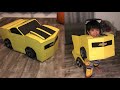 DIY cardboard bumblebee car costume