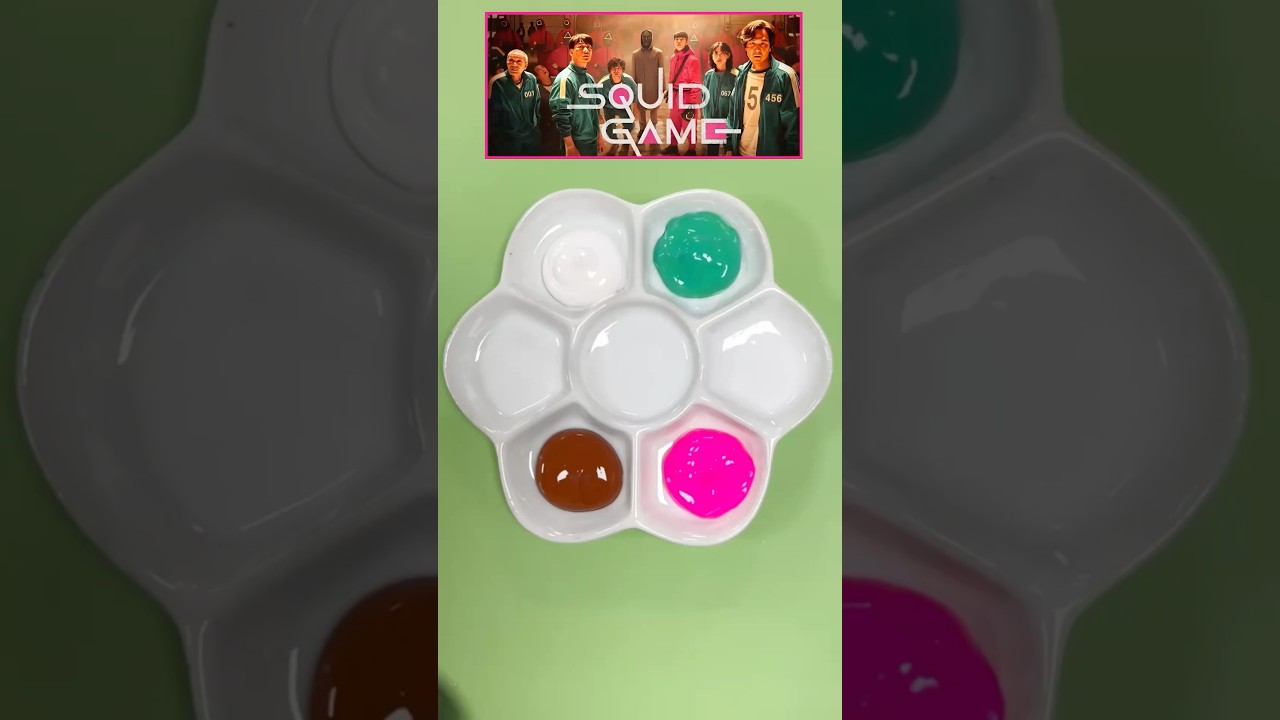 ASMR SQUID GAME COLOR MIXING🌈 [ White + Bright Teal + Brown + Hot Pink ...