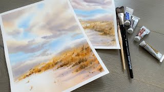 Serene Watercolor Beach Scene - Learn to Paint Soft Clouds #watercolortechnique screenshot 2