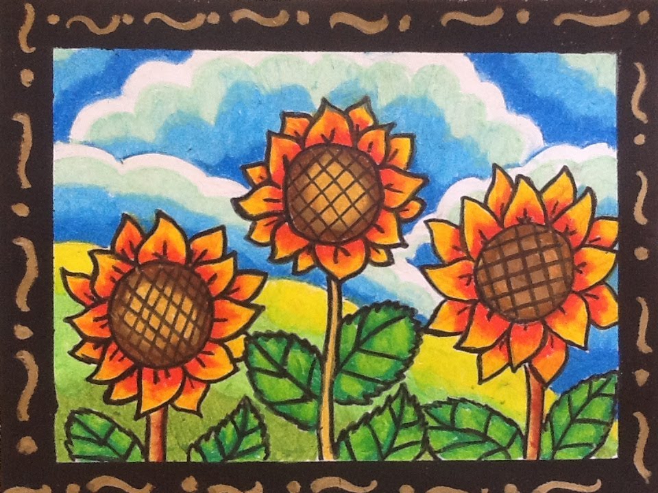 Contoh Gambar  Mewarnai Bunga  Matahari Dengan Crayon KataUcap