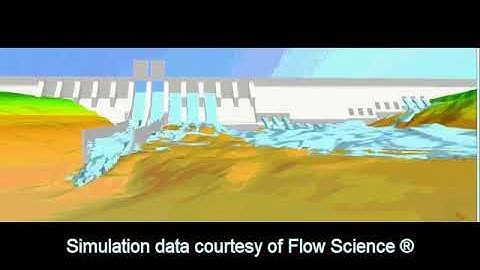 Waterflow Below Dam unsteady animation with FieldView