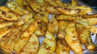 البطاطس الويدجز المشوية في الفرن وبمعلقة زيت واحدة فقط صحية وسعرات حرارية اقل وموفرة في الزيت