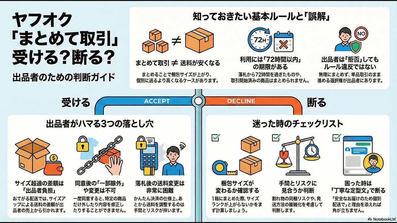 ヤフオクのまとめて取引で送料は安くなる？条件・落とし穴・断り方を 