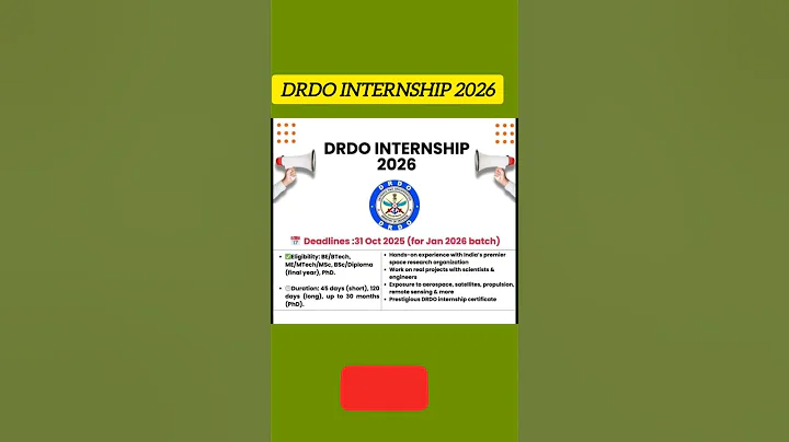 DRDO INTERNSHIP 2026 APPLY TILL 31 OCTOBER 2025