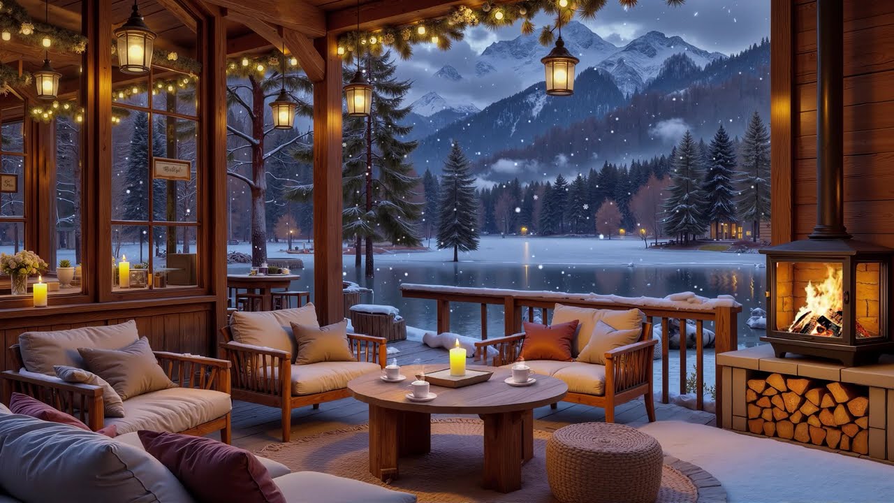 Soft Jazz by the Crackling Fireplace ❄️ Winter Cafe Space & Warm Jazz for Studying & Working