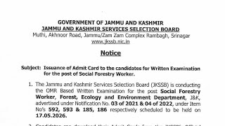 JKSSB EXAMS 2026 UPDATE - ADMIT CARDS OUT - NT FAA AHTO JKPSI JK POLICE CONSTABLE - AAFAQ SIR