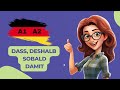 Deutsch lernen: Konjunktionen "dass, deshalb, sobald, damit" mit 40 Beispielsätzen (A1-A2)