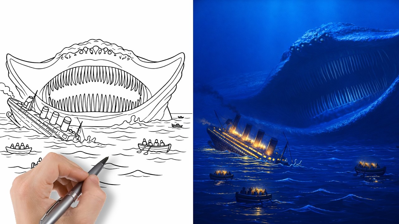 How to draw El Gran Maja attacking titanic - step by step