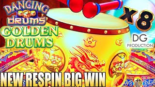 NEW DANCING GOLDEN DRUMS BOOST PROGRESSIVE BUY PASS BONUS FEATURE RESPIN MULTIPLIER BIG WIN SLOT