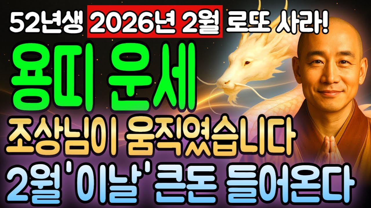용띠 2월 운세 1952년생 임진년생 74세 꼭 확인하세요! 세상이 돕는 재물운 절정 달하며 당첨 행운 연달아 터지고 갑부 등극하는 운명이네요.