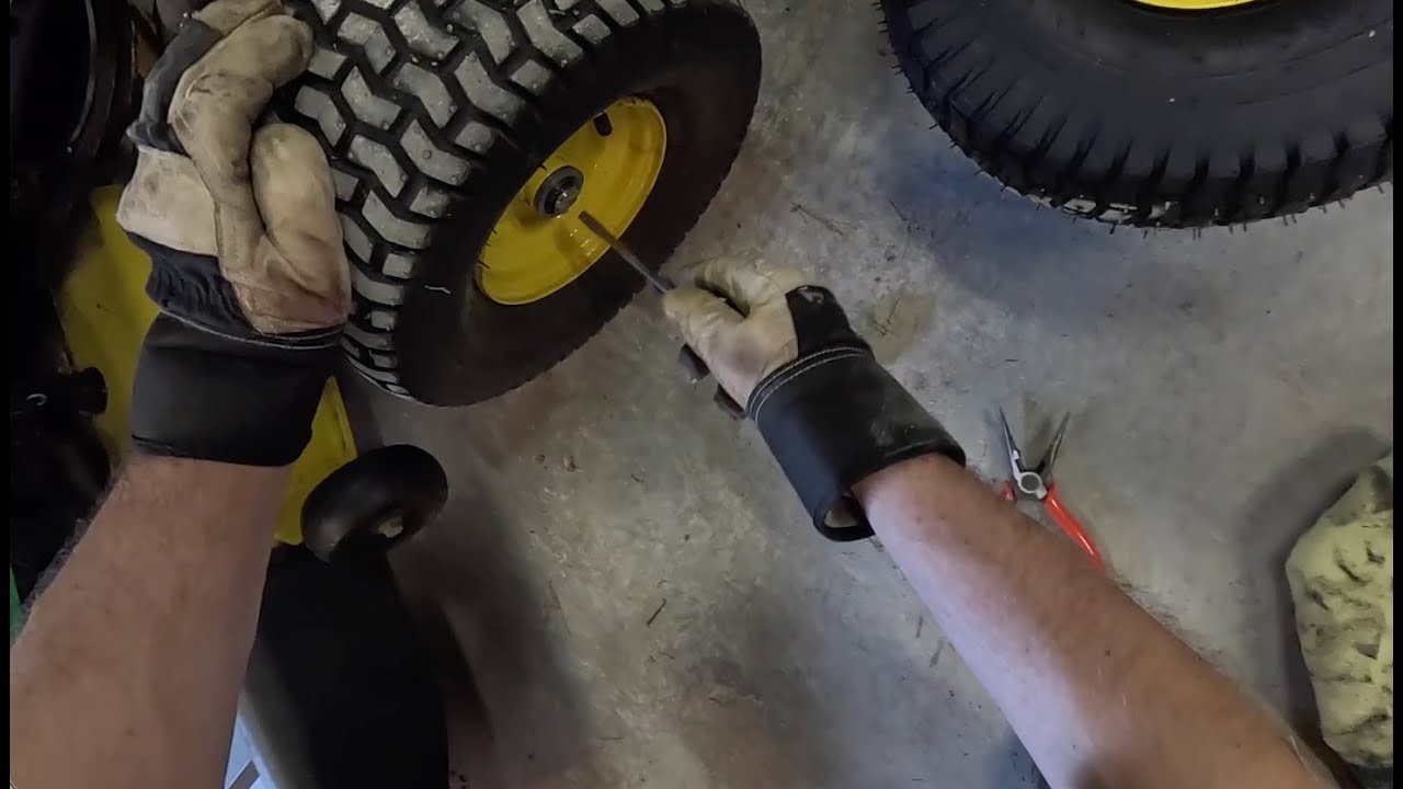 ASMR Daily Living POV Ambient - Change Front Tires on John Deere Riding Mower - Hand Movement Study