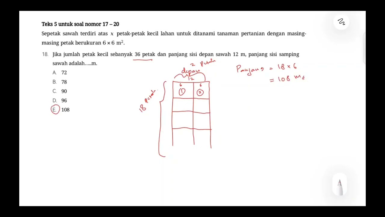 PEMBAHASAN SOAL PENALARAN MATEMATIKA PART 4 UTBK SNBT (BIDANG DATAR) PETAK SAWAH