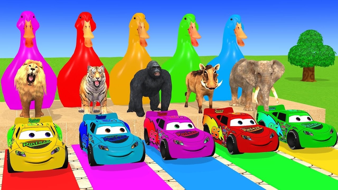 Long Slide Game With Cow Elephant Gorilla Hippopotamus Tiger 3d Animal Game Funny 3d AnimalsVideo