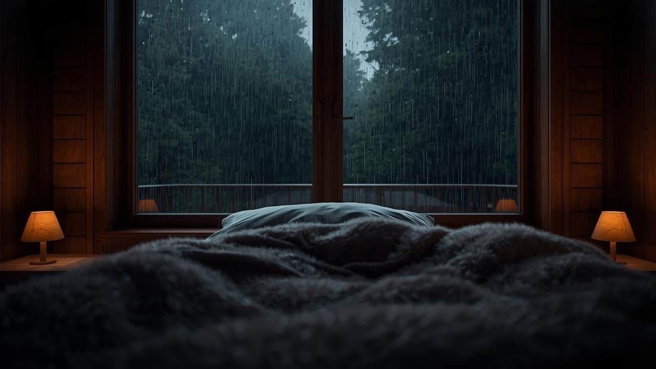 Heavy Rain on Bedroom Window at Night | No Music, Sleep Sounds