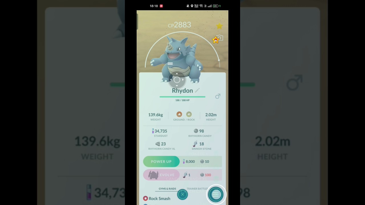 i have rhydon max cp 2883💥 evolve to rhyperior max cp 3392🤩 in Pokemon go 