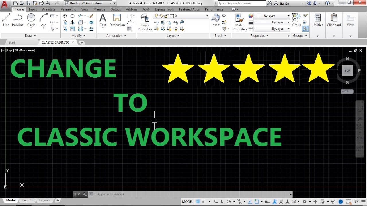 How To Change To Classic Workspace In Autocad 17 Youtube