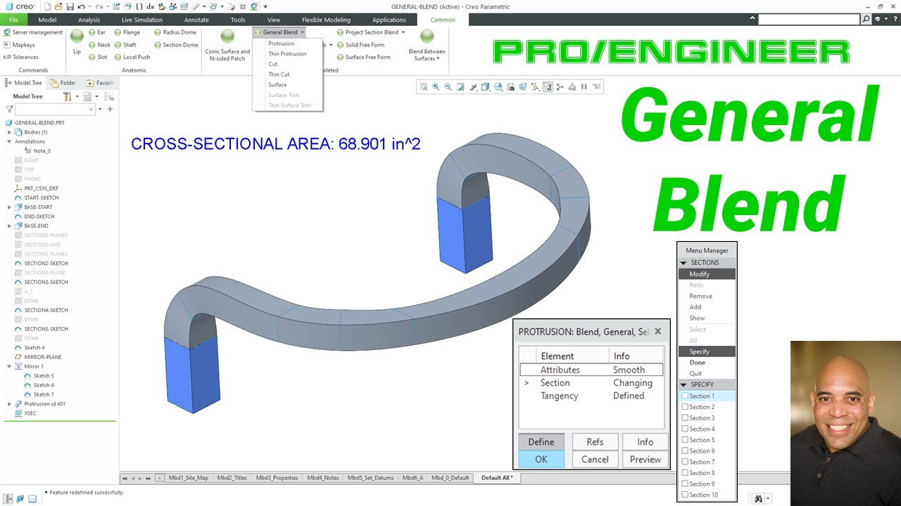 Creo Parametric - General Blend | Pro/ENGINEER Obsolete Features - YouTube