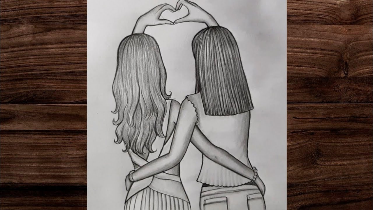 How to draw a sketch of two best friends - Easy pencil drawing of best ...