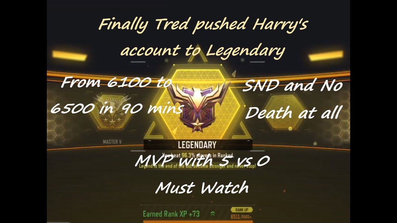 Tred pushed HarrysPlay to legendary |6150 to 6500 in just 90 mins | SND MVP No Deaths | CODM