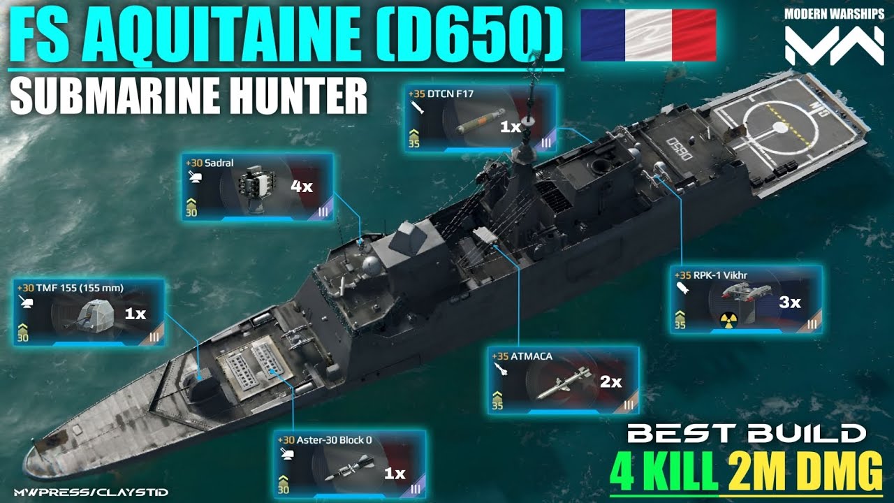 fs aquitaine (D650) modern warships | 4Kill 2M DMG best build 🔥 - YouTube