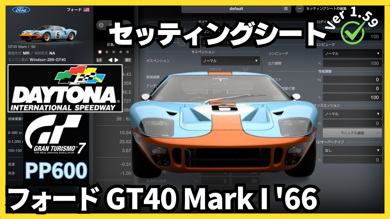 PS5 Pro】GT7［セッティングシート］フォード GT40 Mark I '66