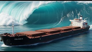 MEGA TSUNAMI vs 'VULCAN-C' | Massive Black Steel Ship Swallowed by Giant Wave (AI VFX)