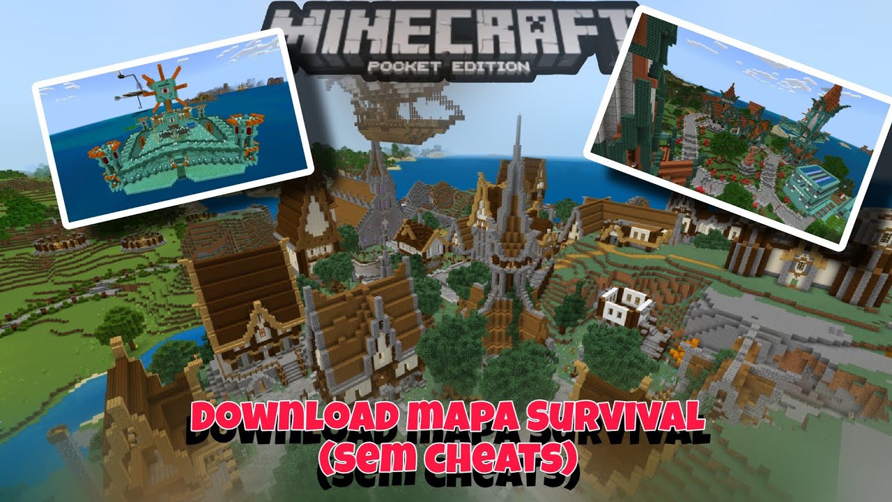 DOWNLOAD MAPA SURVIVAL(SEM CHEATS) NO MINECRAFT PE!! COM MEGA FARMS ...
