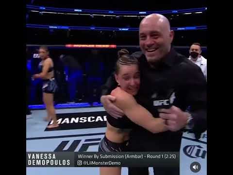 UFC fighter Vanessa Demopoulos jumps into Joe Rogan hands during interview!