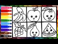 Dibuja y Colorea Frutas 🍎🍊🍌🍐🍇🍉 Dibujos Para Niños