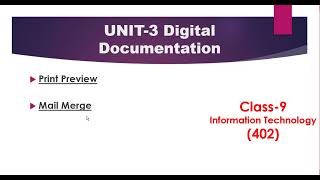 Class 9 (IT 402) || Unit-3 Digital Documentation || Mail Merge