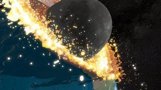 Slow-motion Moon-Earth collision (SPH simulation)