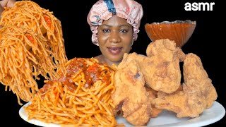 African Food Mukbang Fried Chicken Wings And Y Spaghetti, And Y Sauce,Nigerin Asmr Food