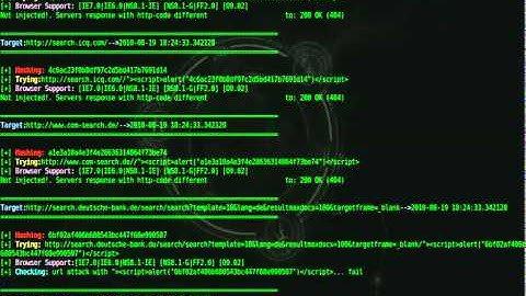 XSSer: Dorking injections with stadistics results.