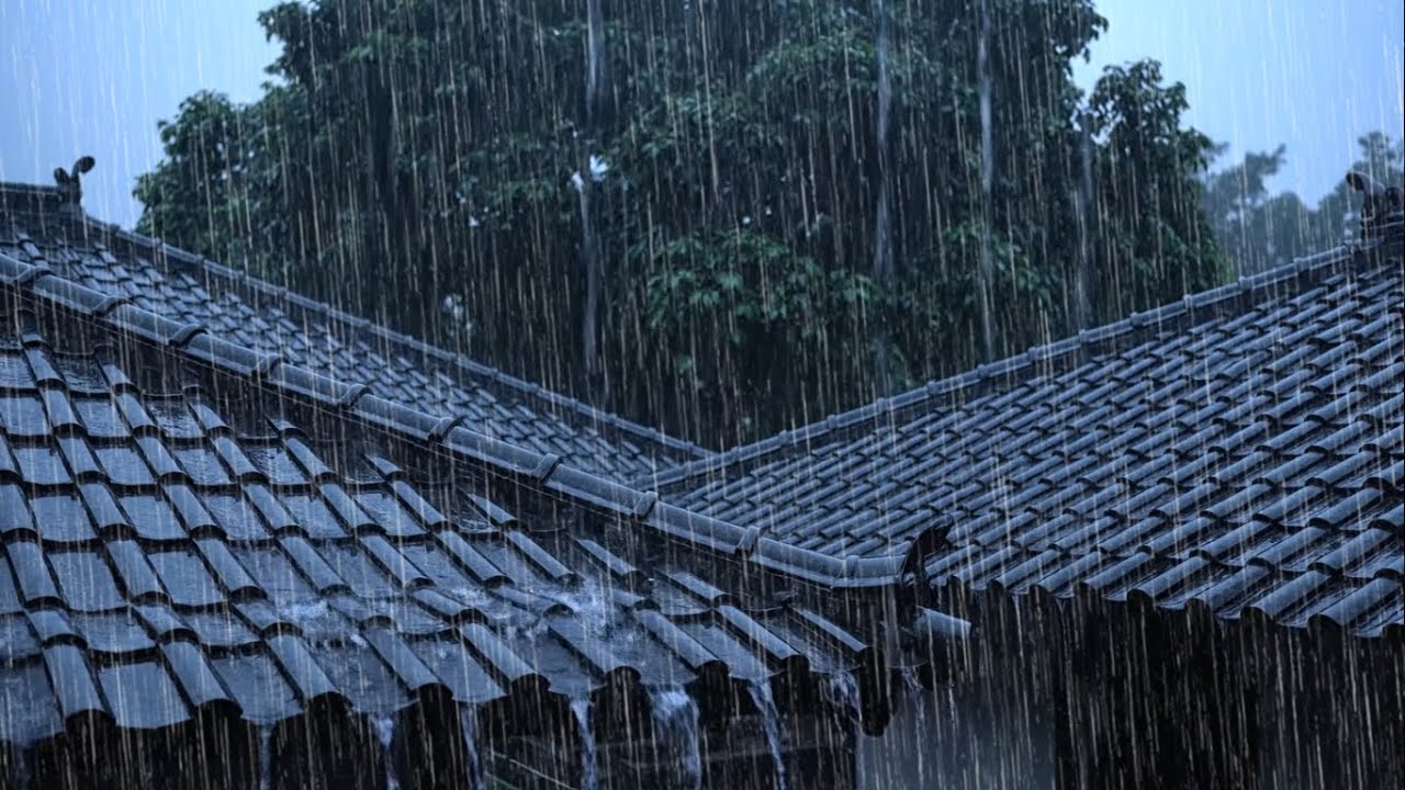 NATURAL HEAVY RAIN SOUNDS 😴 | QUIET RURAL HOUSE ROOF AMBIENCE