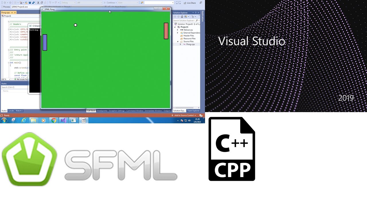 Creating a ping pong game in c++ with SFML and Visual Studio 2019 - YouTube