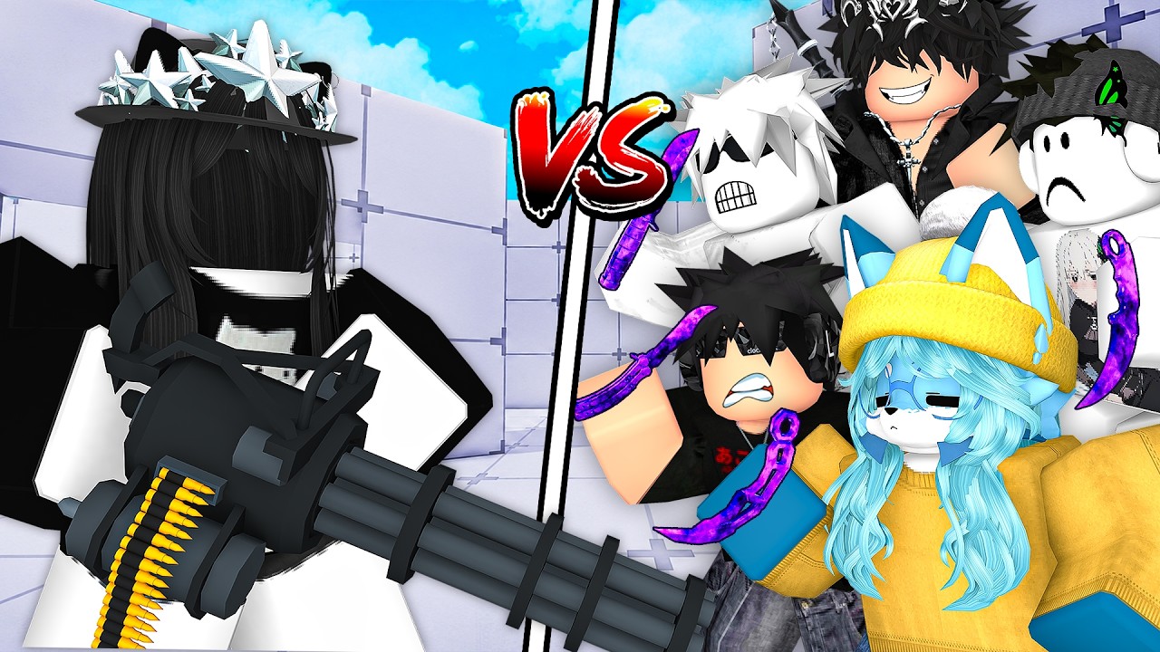 1 PRO vs 10 KNIFE PROS in Roblox Rivals!