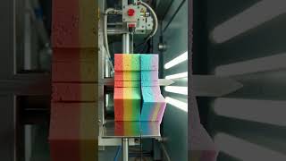 Oddly Satisfying ASMR — Slicing colorful foam blocks with an industrial cutter